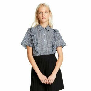 Small - Sandy Liang Tgt - Womens Gingham Short Sleeve Ruffle Button-Down Shirt